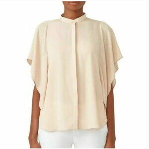 Amanda Uprichard Lori Blush Beige Flutter Sleeve Button Front Blouse Top Small